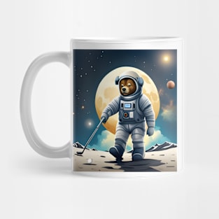 Teddy in a Space suit playing Golf on the Moon Mug